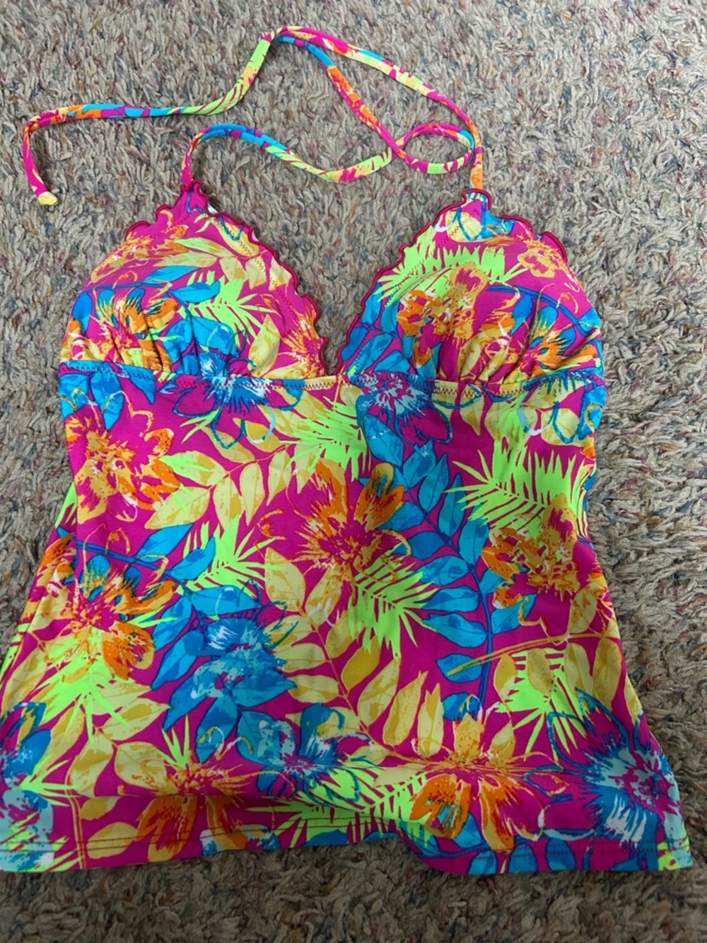 dELiA*s Neon Floral Halter Tankini Top - Pink, Blue, Yellow, Orange, Green